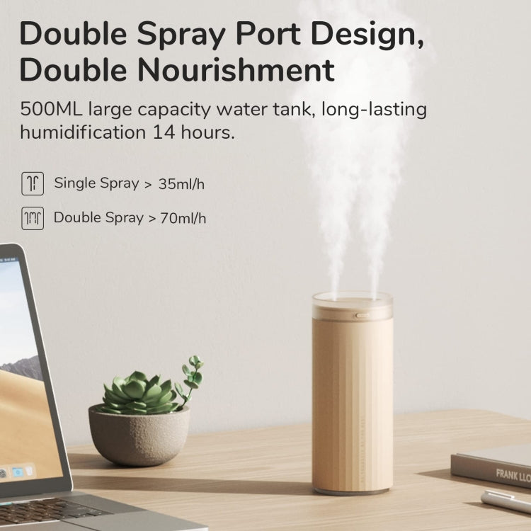 JisuLife HU16 Desktop Dual Mist Ports Humidifier, Color: Brown Plug-in