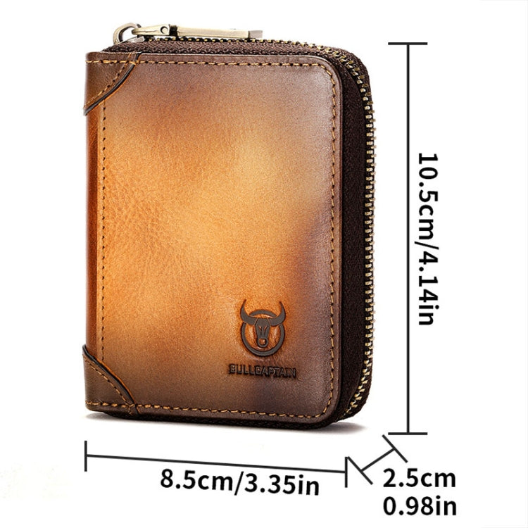 BULL CAPTAIN 475 RFID Anti-Theft Zipper Top-Layer Cowhide Multi-Card Slot Card Holder Wallet(Blue)