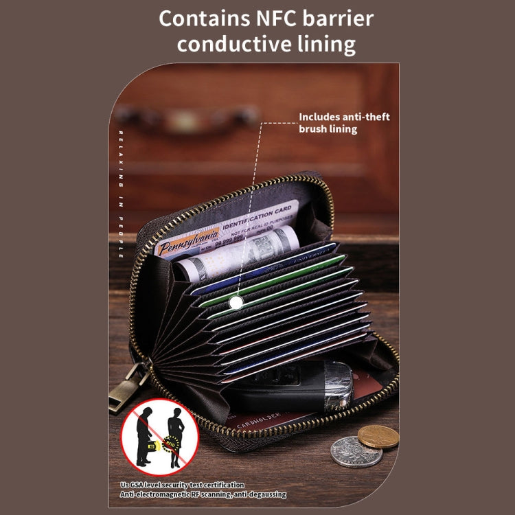 BULL CAPTAIN 475 RFID Anti-Theft Zipper Top-Layer Cowhide Multi-Card Slot Card Holder Wallet(Black)