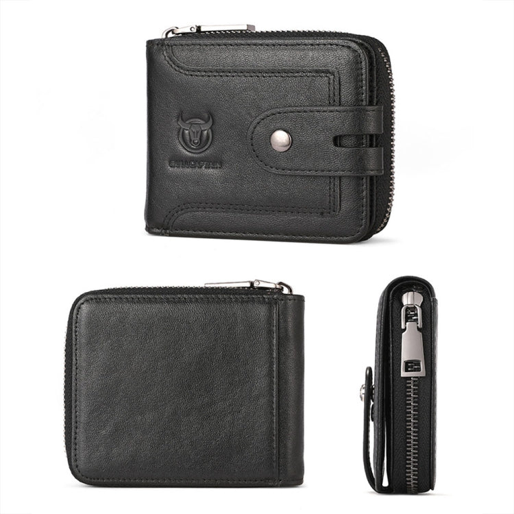 BULL CAPTAIN 232 RFID Anti-Theft Cowhide Men Zipper Wallet Vintage Business Card Holder(Black)