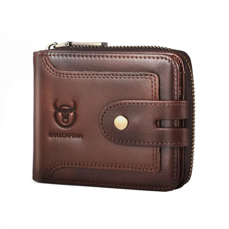 BULL CAPTAIN 232 RFID Anti-Theft Cowhide Men Zipper Wallet Vintage Business Card Holder(Coffee)