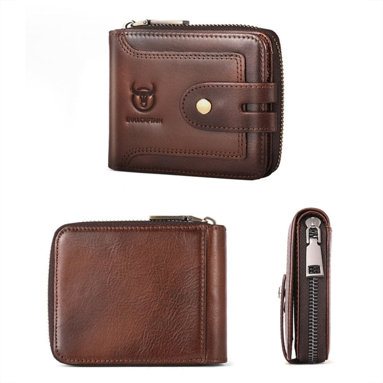 BULL CAPTAIN 232 RFID Anti-Theft Cowhide Men Zipper Wallet Vintage Business Card Holder(Coffee)