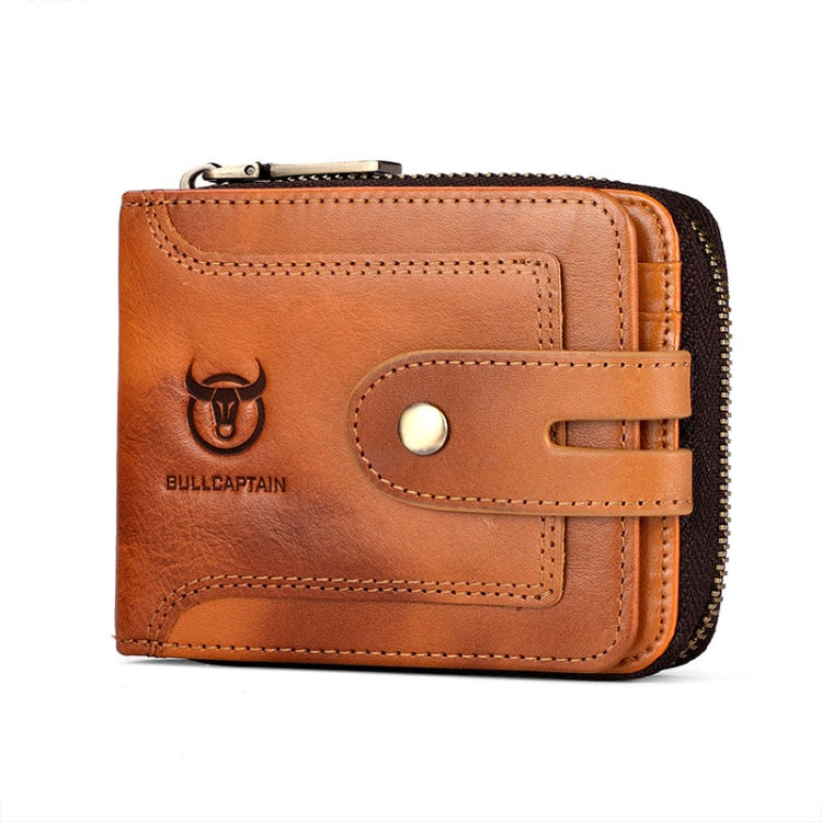 BULL CAPTAIN 232 RFID Anti-Theft Cowhide Men Zipper Wallet Vintage Business Card Holder(Yellow)