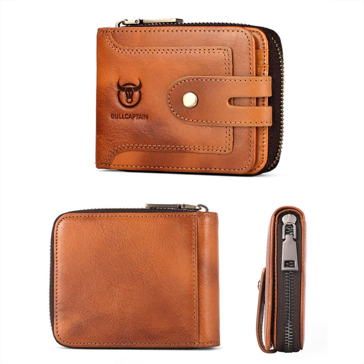 BULL CAPTAIN 232 RFID Anti-Theft Cowhide Men Zipper Wallet Vintage Business Card Holder(Yellow)