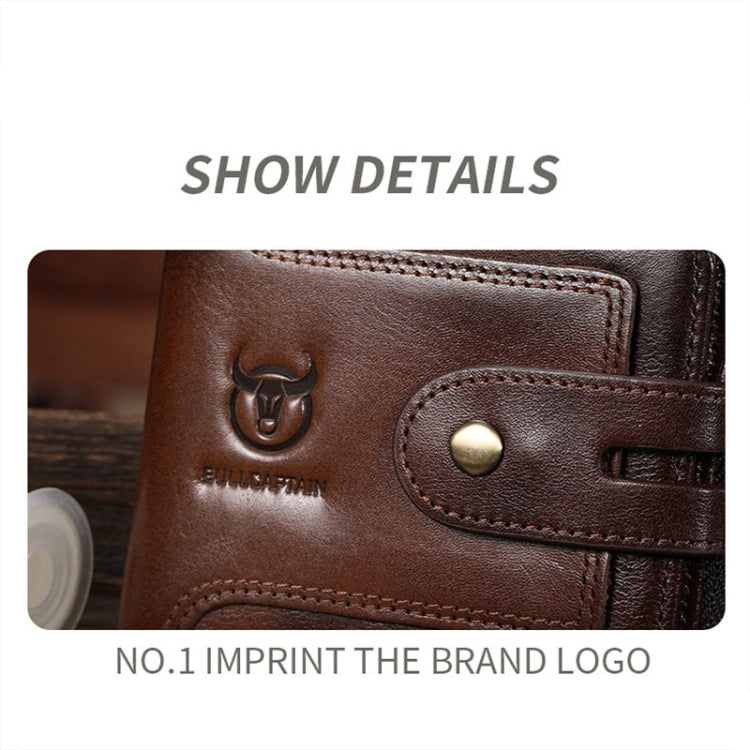 BULL CAPTAIN 232 RFID Anti-Theft Cowhide Men Zipper Wallet Vintage Business Card Holder(Black)