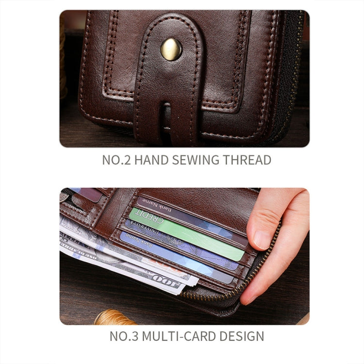 BULL CAPTAIN 232 RFID Anti-Theft Cowhide Men Zipper Wallet Vintage Business Card Holder(Yellow)