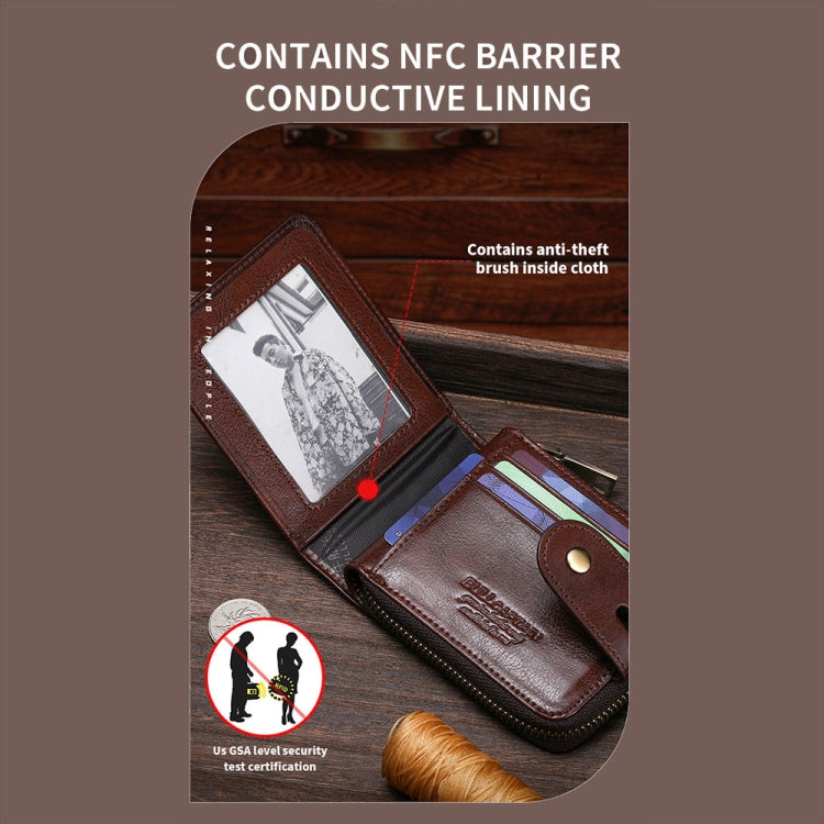 BULL CAPTAIN 232 RFID Anti-Theft Cowhide Men Zipper Wallet Vintage Business Card Holder(Coffee)