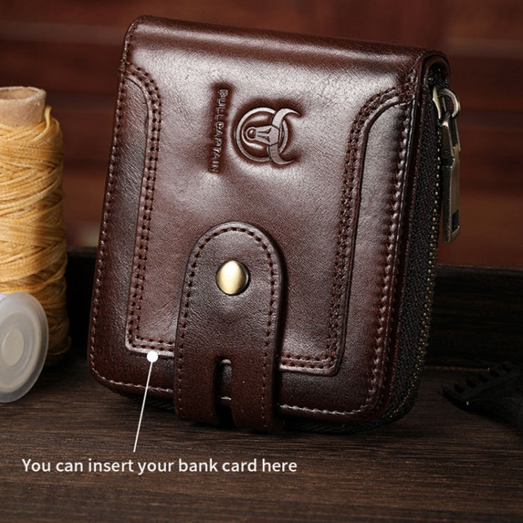 BULL CAPTAIN 232 RFID Anti-Theft Cowhide Men Zipper Wallet Vintage Business Card Holder(Yellow)