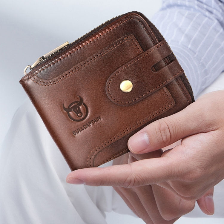 BULL CAPTAIN 232 RFID Anti-Theft Cowhide Men Zipper Wallet Vintage Business Card Holder(Yellow)