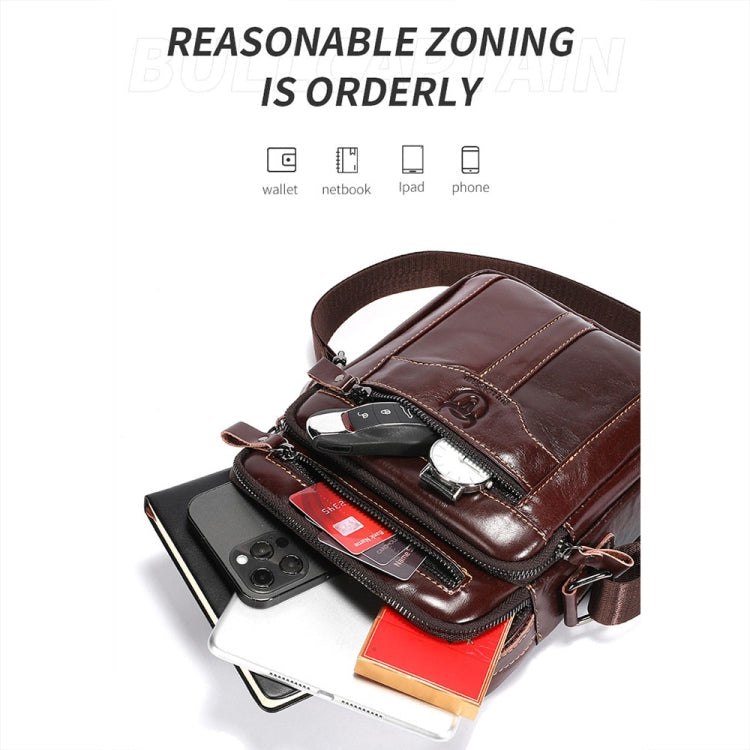 BULL CAPTAIN 0400 Large-Capacity First-Layer Cowhide Retro Single-Shoulder Crossbody Bag(Coffee)