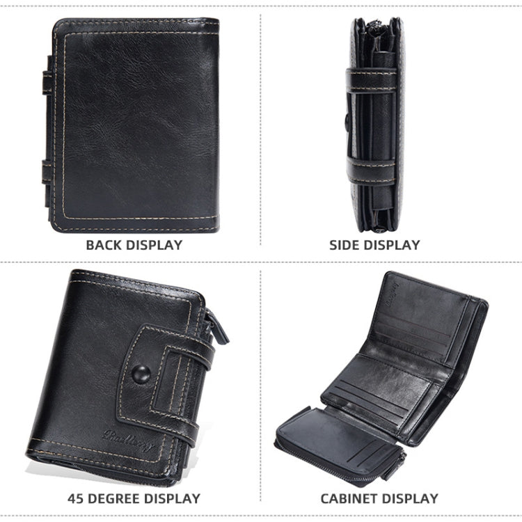 Baellerry D5112 RFID Anti-Theft Multi-Card Slot Buckle Tri-fold Zipper Short Wallet Coin Purse(Black)