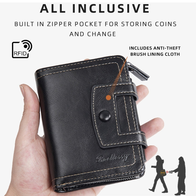 Baellerry D5112 RFID Anti-Theft Multi-Card Slot Buckle Tri-fold Zipper Short Wallet Coin Purse(Brown)