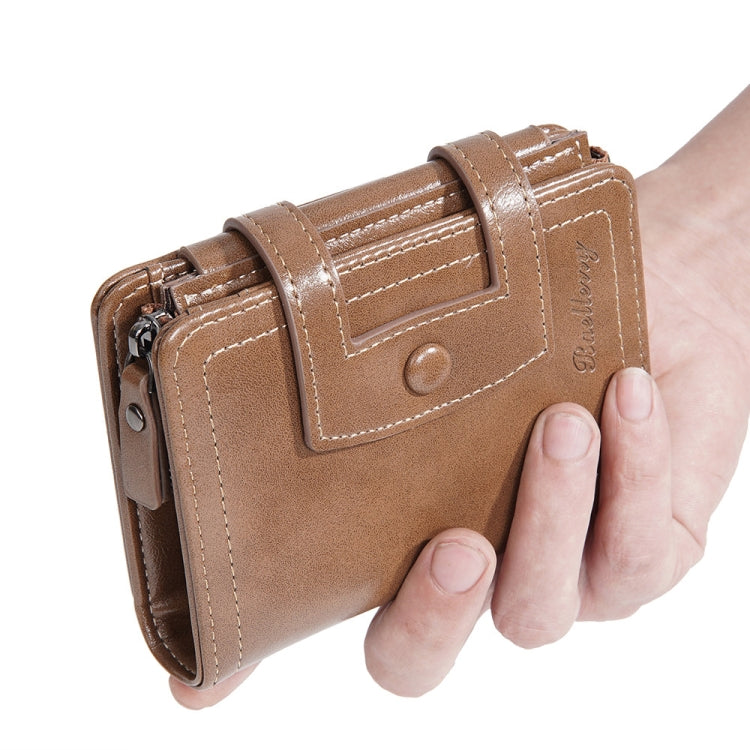 Baellerry D5112 RFID Anti-Theft Multi-Card Slot Buckle Tri-fold Zipper Short Wallet Coin Purse(Coffee)