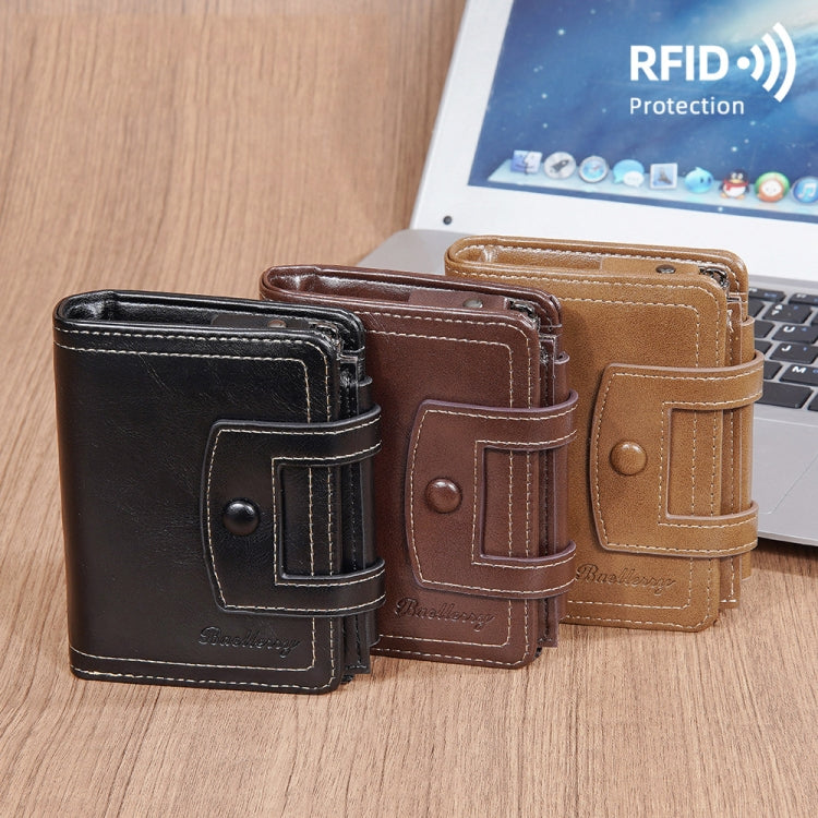 Baellerry D5112 RFID Anti-Theft Multi-Card Slot Buckle Tri-fold Zipper Short Wallet Coin Purse(Black)