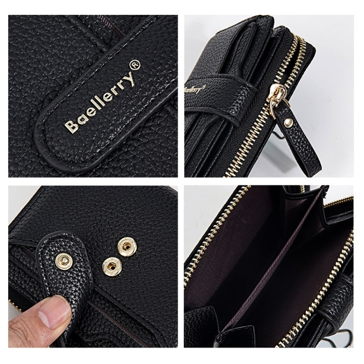 Baellerry N1915 Lychee Pattern Multi-card Slot Zipper Women Short Wallet(Brown)