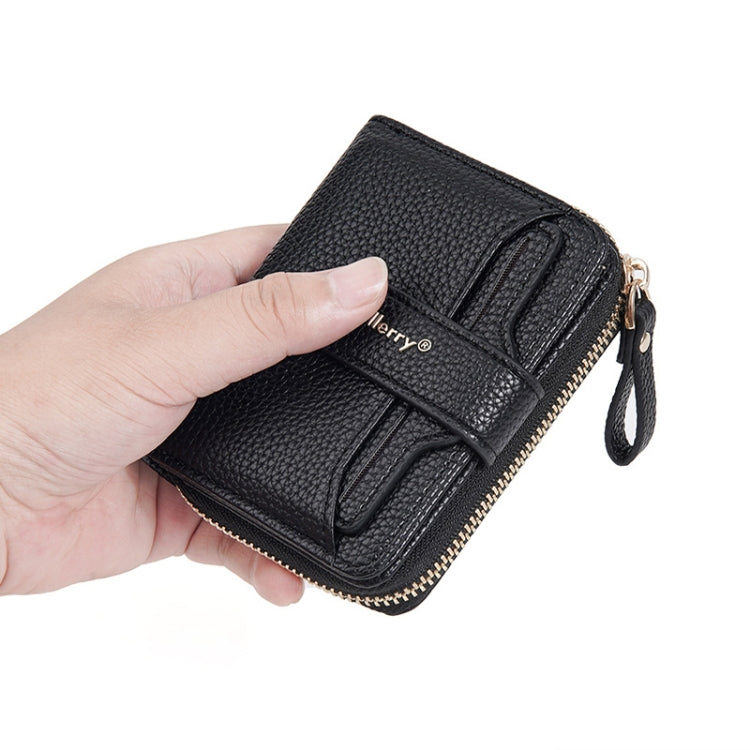 Baellerry N1915 Lychee Pattern Multi-card Slot Zipper Women Short Wallet(Milk Apricot)