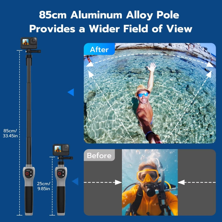 TELESIN 0.85m Underwater Selfie Stick Wireless Remote Control For GoPro HERO13 Black / HERO12 Black / HERO11 Black / HERO10 Black / HERO9 Black / HERO8 Black
