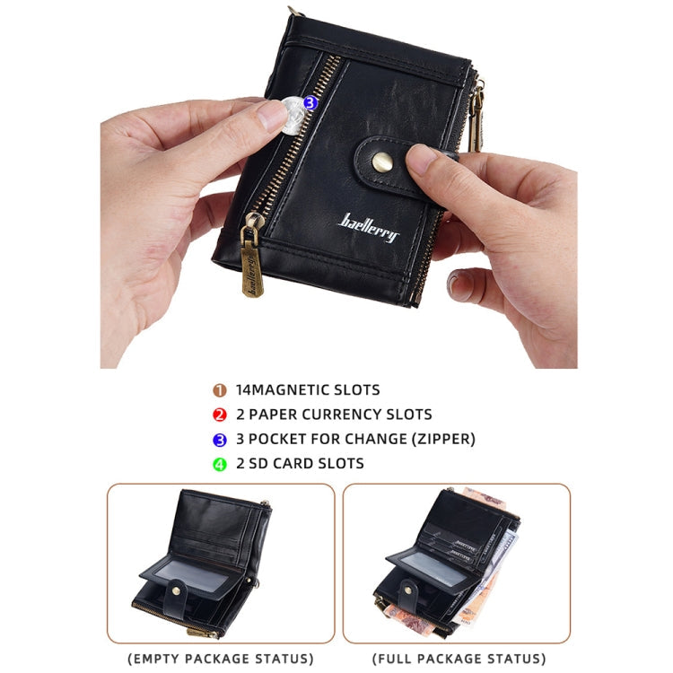 Baellerry D3261 Retro Multi-card Slot Double-zipper Short Wallet Coin Purse(Black)