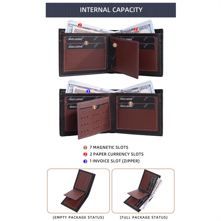 Baellerry DR112 RFID Anti-theft Splicing Horizontal Thin Zipper Wallet Card Holder(Dark Brown)