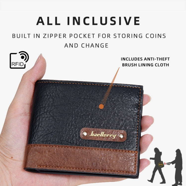 Baellerry DR112 RFID Anti-theft Splicing Horizontal Thin Zipper Wallet Card Holder(Dark Brown)