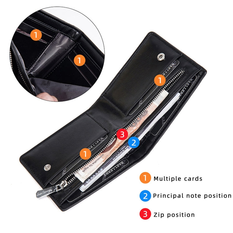 Baellerry D2405 Retro Two-fold Men Short Zipper Wallet Card Holder(Dark Brown)