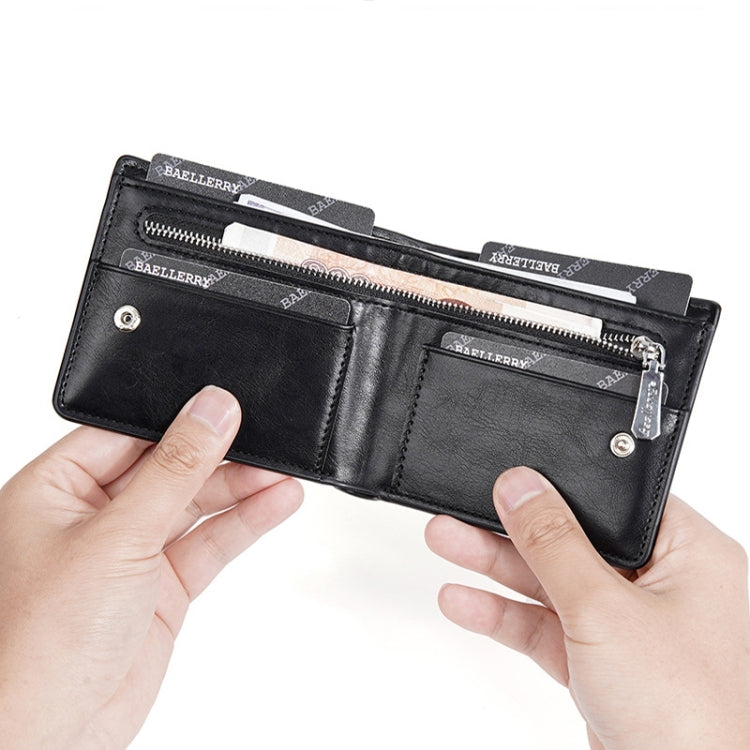 Baellerry D2405 Retro Two-fold Men Short Zipper Wallet Card Holder(Black)