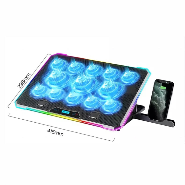 ICE COOREL K15C Smart Adjustable Laptop Radiator Base With RGB Lighting Effect, Color: 13 Fans