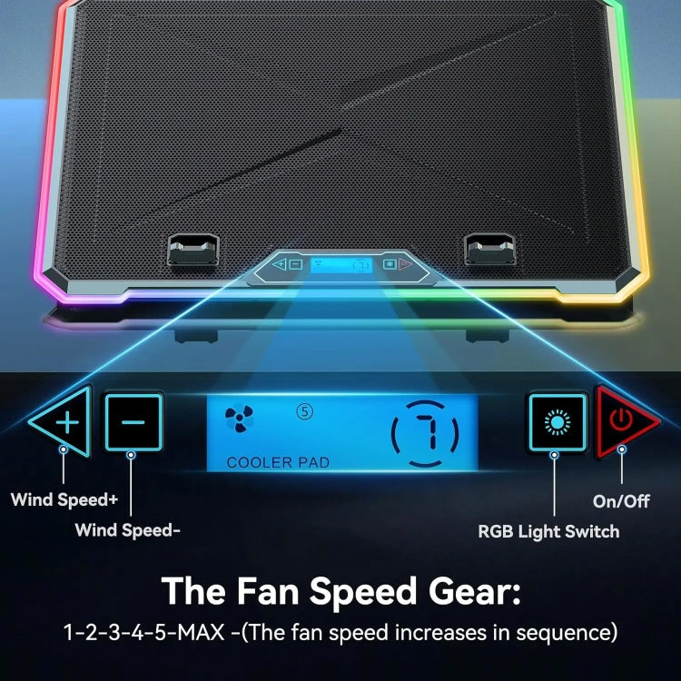 ICE COOREL K15C Smart Adjustable Laptop Radiator Base With RGB Lighting Effect, Color: 14 Fans