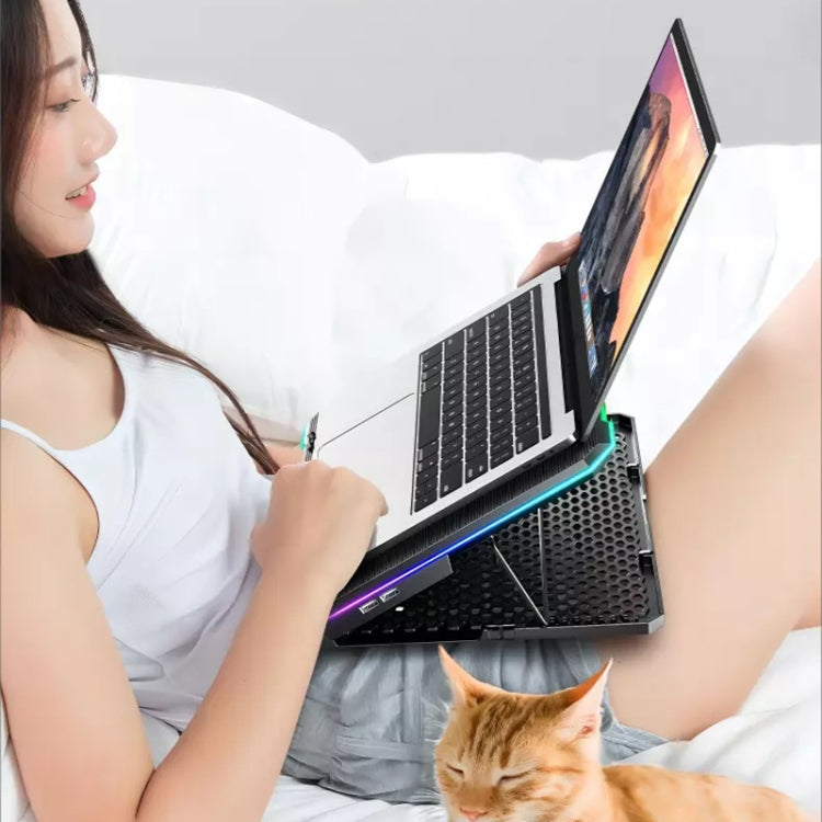 ICE COOREL K15C Smart Adjustable Laptop Radiator Base With RGB Lighting Effect, Color: 14 Fans