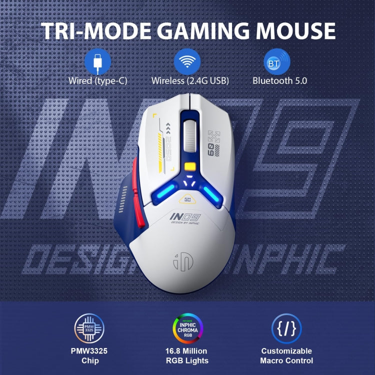 Inphic IN9 Tri-mode Wireless Bluetooth Gaming Office Computer Mouse(Blue)