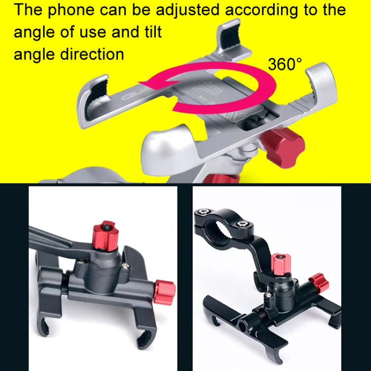 PROMEND Aluminum Alloy Cell Phone Holder Adjustable Angle Rotating Motorcycle Navigation Support, Style: SJJ-299B Handlebar Stand Silver