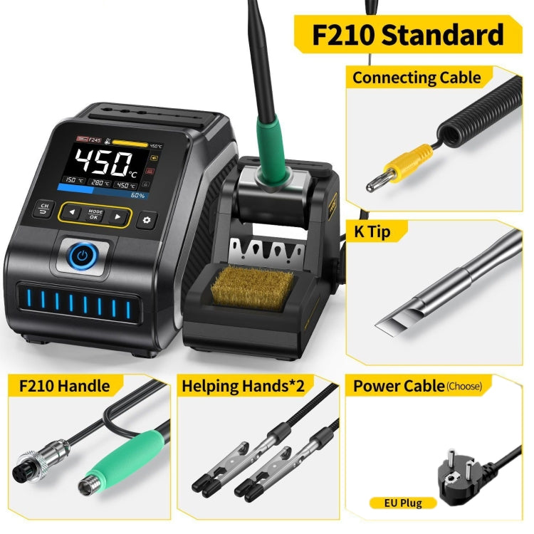 FNIRSI 200W Intelligent Constant Temperature Electric Soldering Iron Station, Set: EU Plug F210 K Head