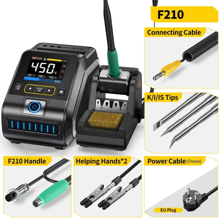 FNIRSI 200W Intelligent Constant Temperature Electric Soldering Iron Station, Set: EU Plug F210 Upgrade 3 Heads