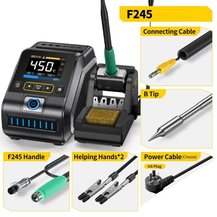 FNIRSI 200W Intelligent Constant Temperature Electric Soldering Iron Station, Set: US Plug F245 B Head