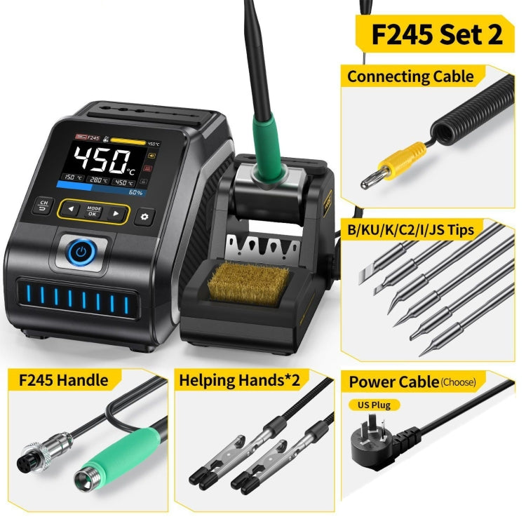 FNIRSI 200W Intelligent Constant Temperature Electric Soldering Iron Station, Set: US Plug F245 Upgrade 6 Heads