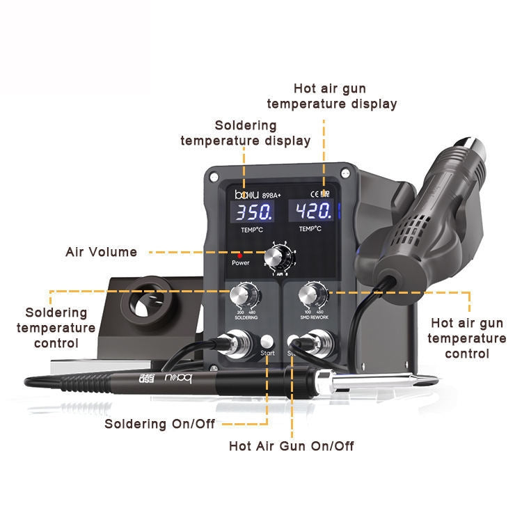 BAKU BA-898A+ 2-In-1 Soldering Station Hot Air Station Adjustable Temperature US Plug 110V