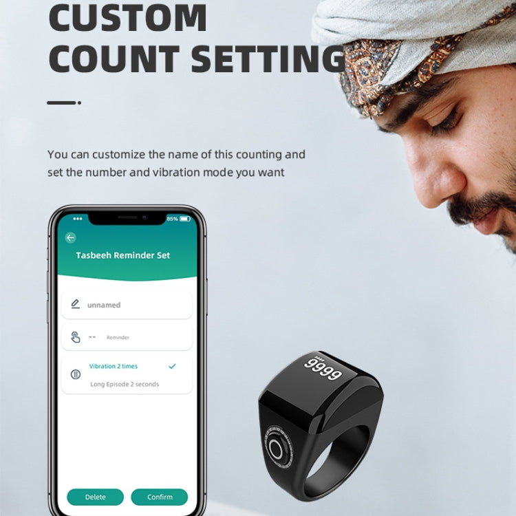Equantu Smart Bluetooth Finger Counter Muslim Prayer Time Reminder Ring, Style: Gold 22mm