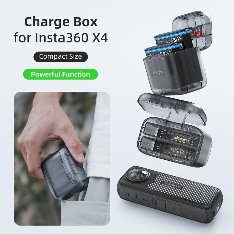 For Insta360 X4 AMagisn Dual Battery Charging Box Transparent Battery Storage Compartment