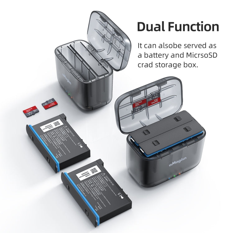 For Insta360 X4 AMagisn Dual Battery Charging Box Transparent Battery Storage Compartment