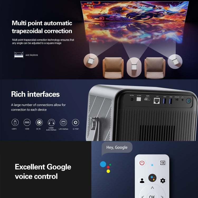 TOUMEI X6 4K HD Home Theater Office Teaching Microphone Karaoke Projector GTV Google Systems(UK Plug)