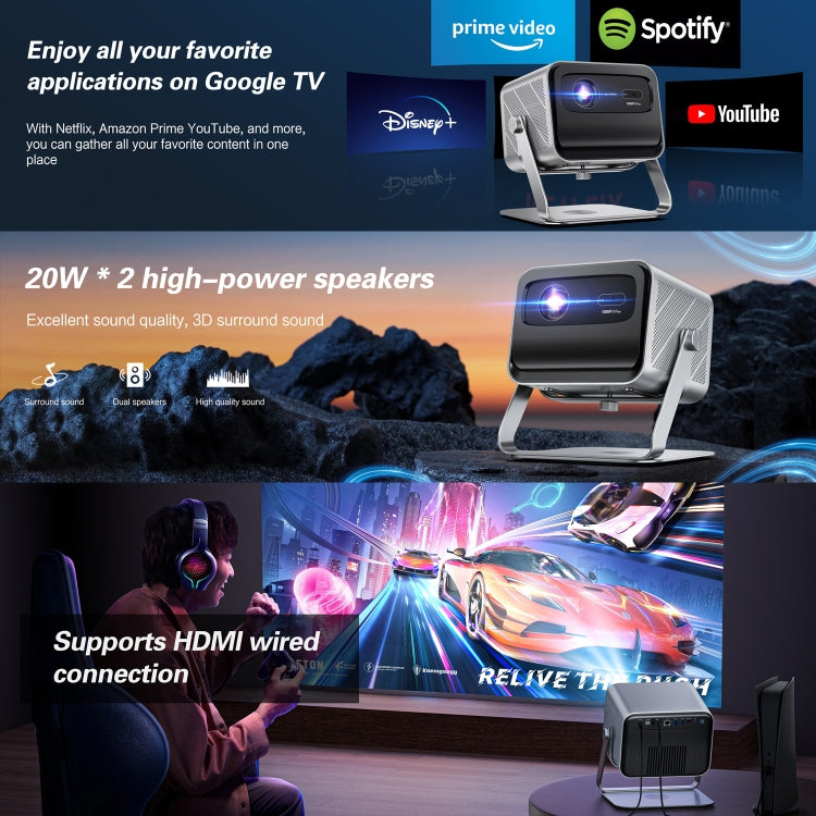 TOUMEI X6 4K HD Home Theater Office Teaching Microphone Karaoke Projector GTV Google Systems(US Plug)