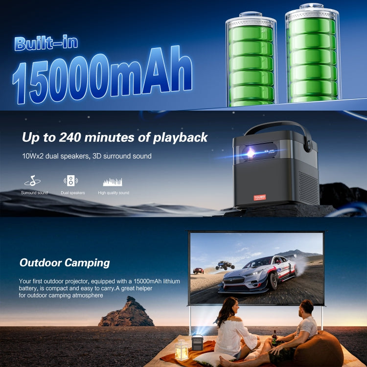 TOUMEI M2 Built-In Large Capacity Battery Outdoor Projector Handheld Portable Projection US Plug