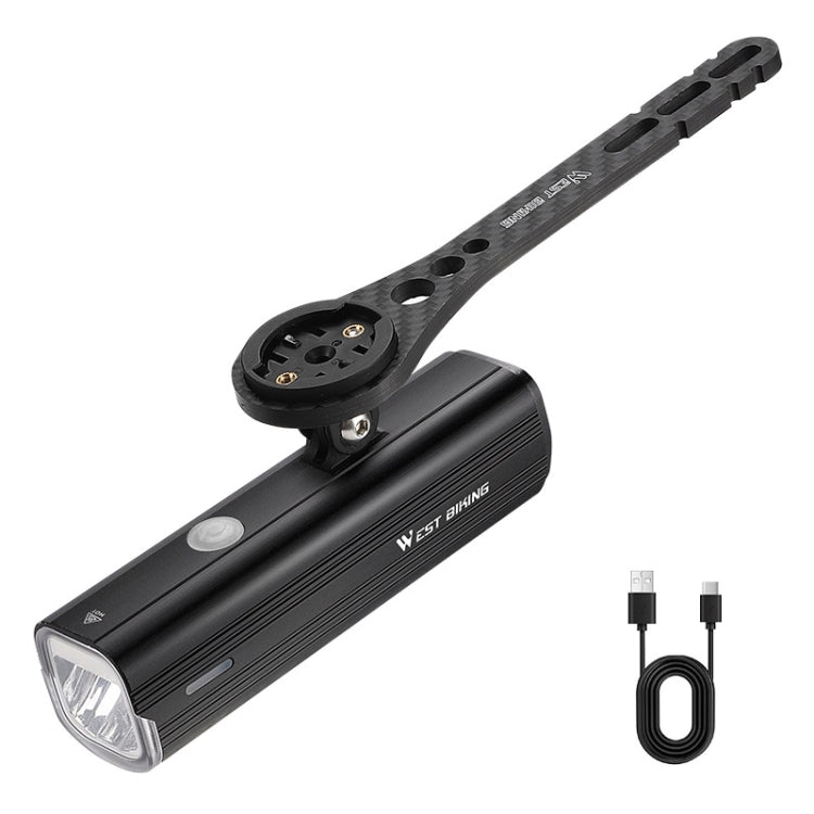 WEST BIKING Bicycle High Lumen Type-C Aluminum Alloy Headlight, Specification: Light + Carbon Fiber Integrated Handlebar Computer Holder