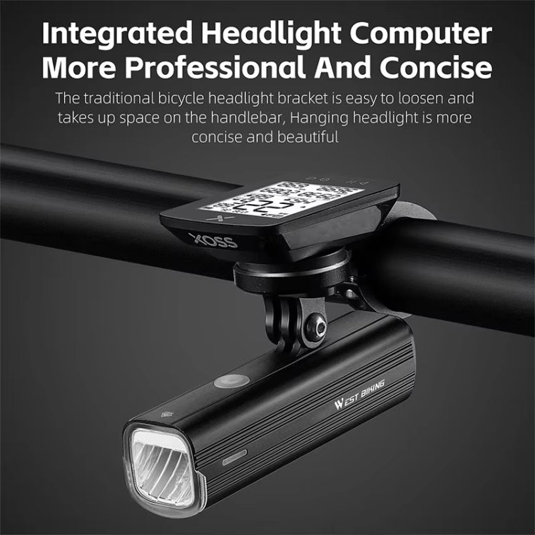 WEST BIKING Bicycle High Lumen Type-C Aluminum Alloy Headlight, Specification: Light + Carbon Fiber Integrated Handlebar Computer Holder