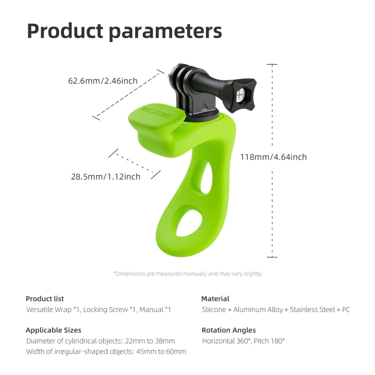 TELESIN Action Camera Mount Silicone Adjustable Mini Flexible Bracket For GoPro HERO / Insta360 / DJI Action Camera(Green)