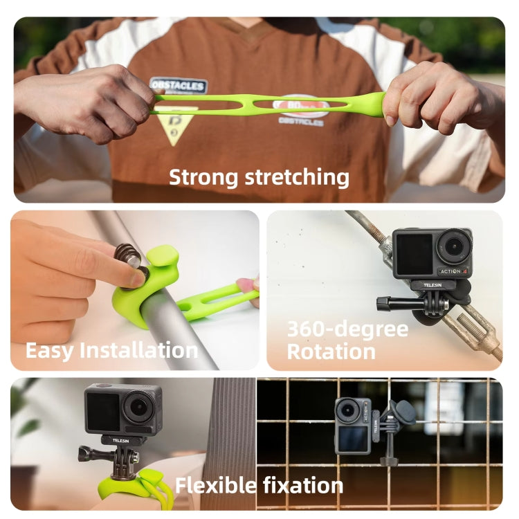 TELESIN Action Camera Mount Silicone Adjustable Mini Flexible Bracket For GoPro HERO / Insta360 / DJI Action Camera(Green)