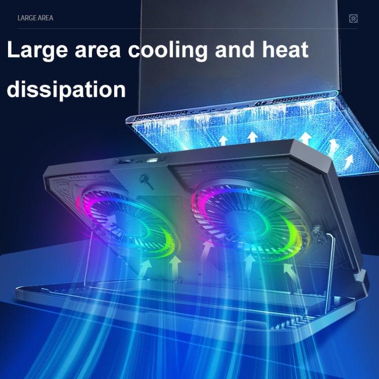 NUOXI C300 Dual-fans RGB Light Adjustable Laptop Radiator Lifting and Folding Cooling Stand(Black)
