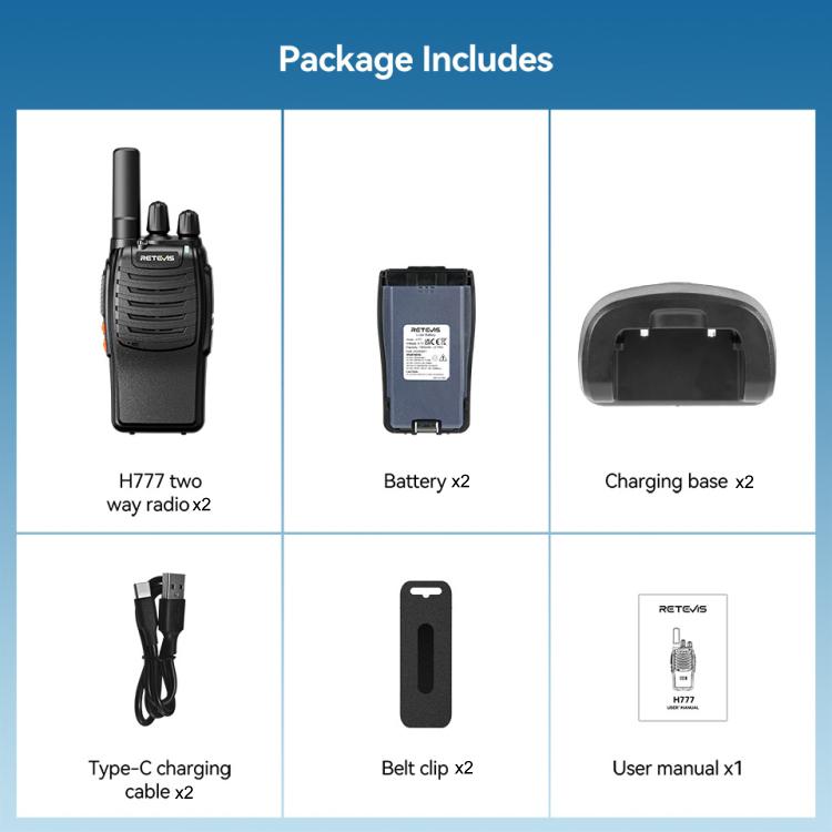 RETEVIS H777 1pair 16 Channels Compact Portable Handheld Walkie Talkie With Charging Base, Style: FRS