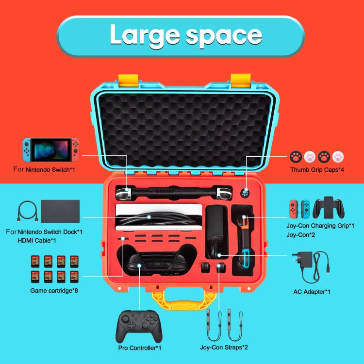 DEVASO For Switch / OLED IP67 Waterproof Storage Case Hardshell Bag, Color: Orange Blue+Shoulder Strap