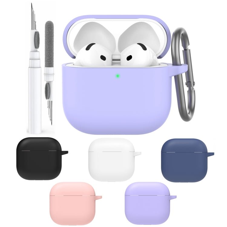 For Airpods 4 AhaStyle WG163 Earphone Drop-Proof Dust-Proof Silicone Protective Case With Cleanning Pen(Black)